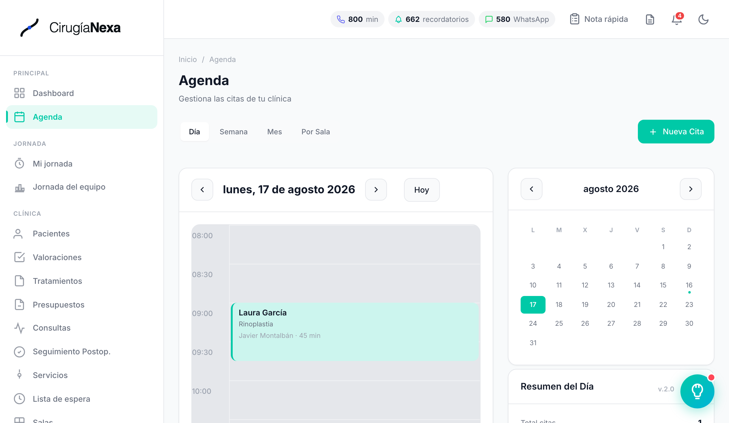 Gestión de agenda — CirugiaNexa